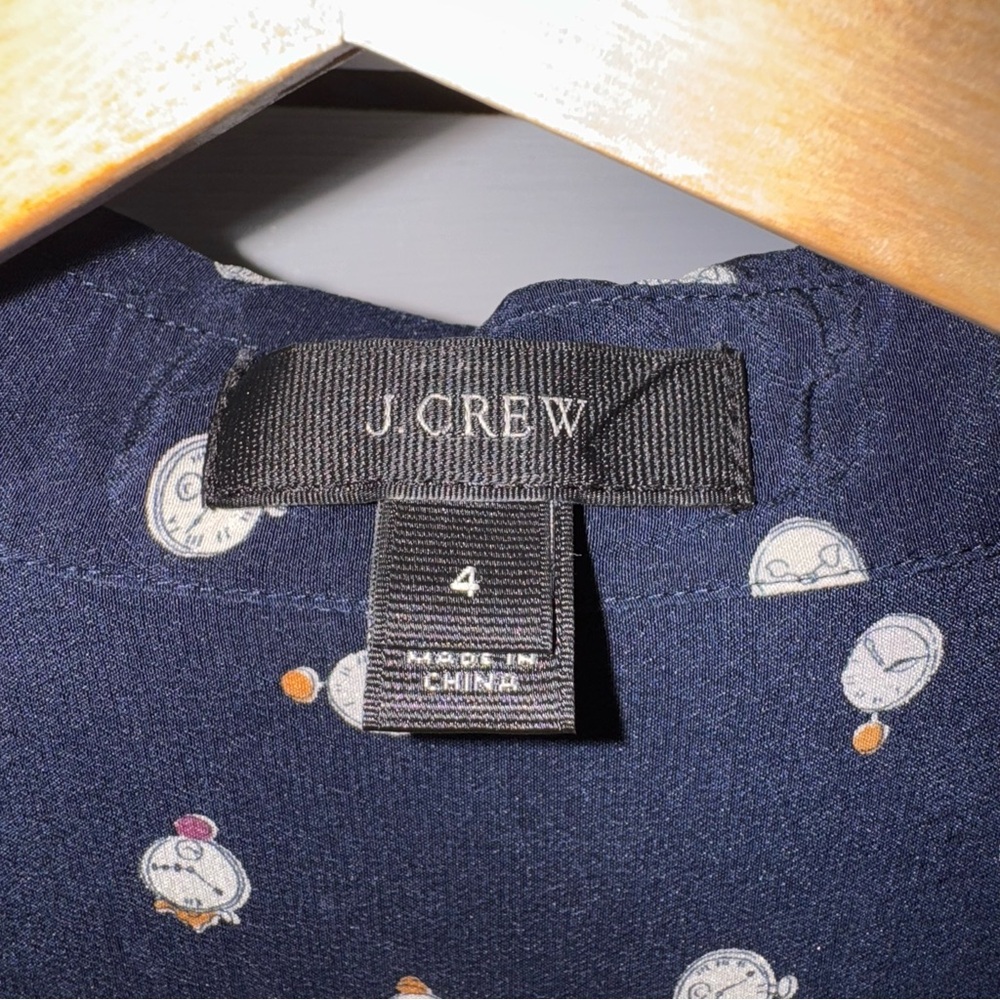 J. Crew 100% Silk Button Down Shirt Navy Clocks 4 - Picture 4 of 7